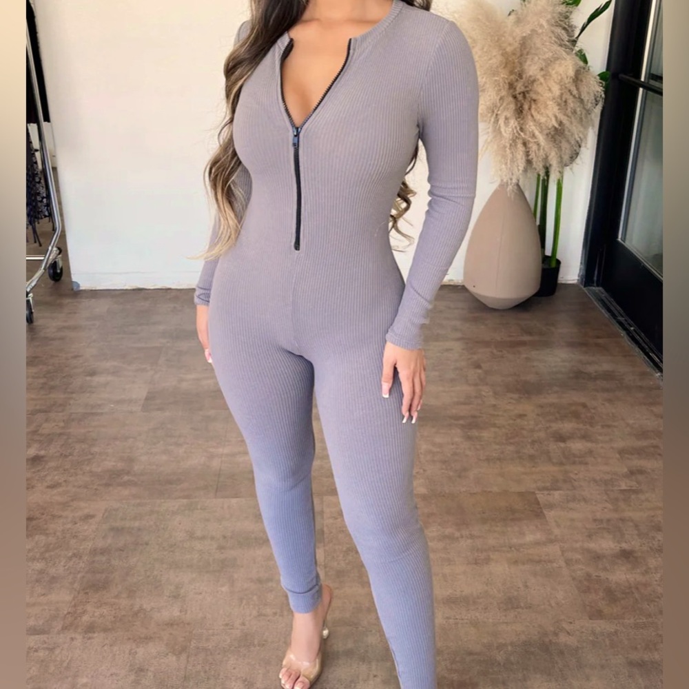Kathleen Long Sleeve Jumpsuit(Dark Grey)